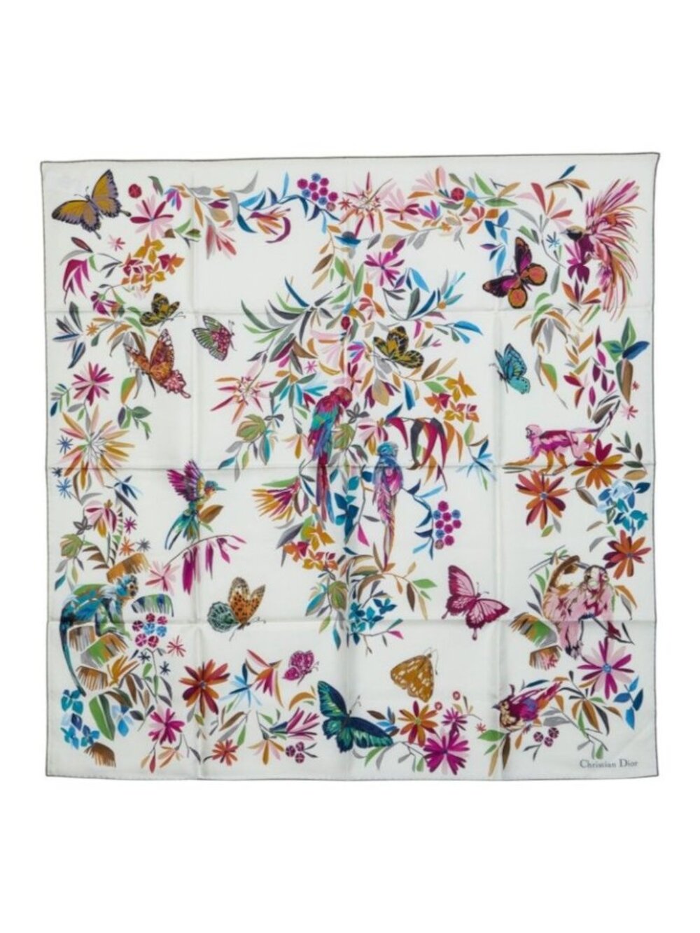 Dior Butterfly Fantastica Scarf Large Multicolor White Silk